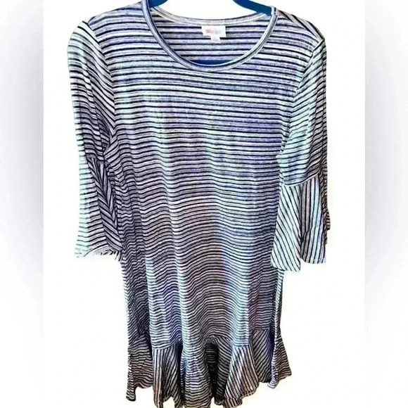 Lularoe large Maurine denim blue striped Maurine swing dress.From my stash! EuUC - Picture 1 of 7